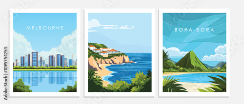 Poster collection, travel poster, banners, travel card set