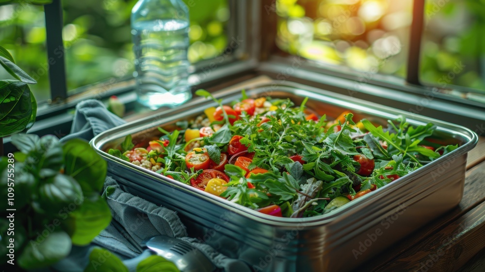 Pan of vegetables sitting on a table next to a window, food background Pan of vegetables sitting on a table next to a window, food background