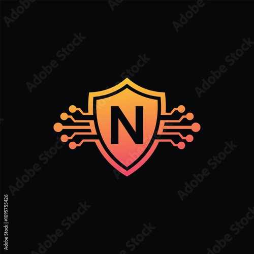 N letter Logo with Shield, N shield logo design template