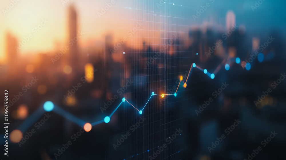 Obraz premium Smart digital city with connection Innovation network reciprocity over the sunset cityscape Concept of future wireless digital city and social media networking systems that connects business people