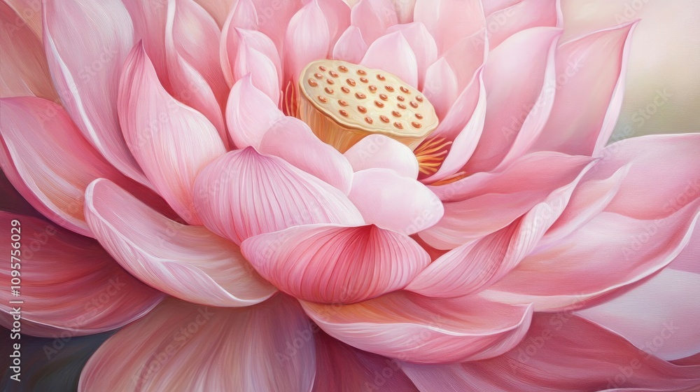 Detailed close-up of a pink lotus flower, capturing the soft, romantic shades of its elegant petals