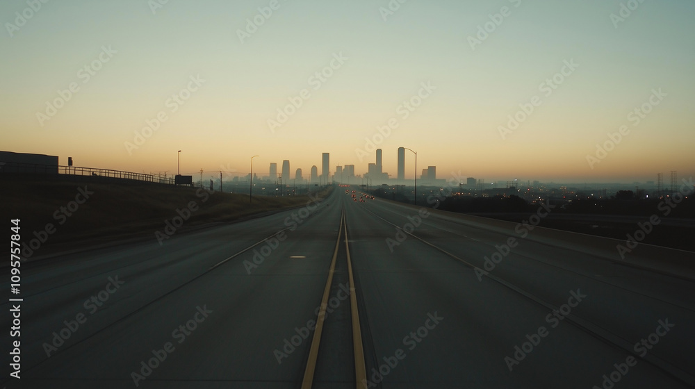 Fototapeta premium Empty express lane on highway during off-peak hours, symbolizing efficiency and opportunity in a calm, uncluttered environment.