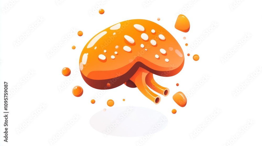 A vibrant orange mushroom with a glossy surface and playful droplets. A vibrant orange mushroom with a glossy surface and playful droplets.