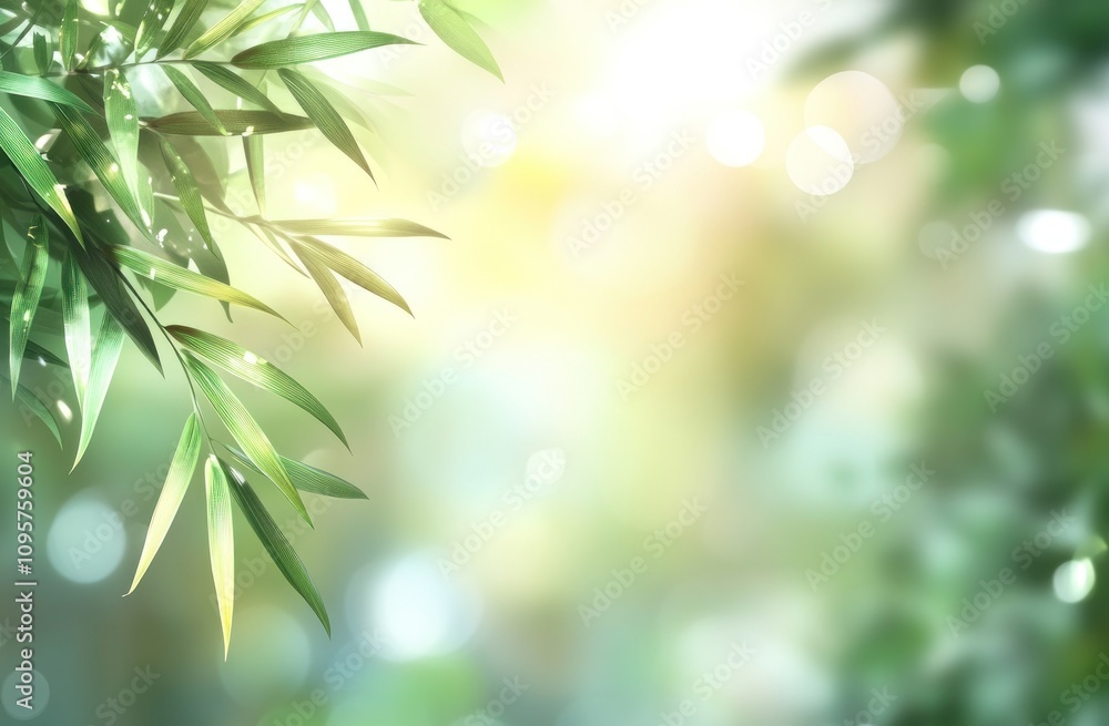 A serene background featuring bamboo leaves with a soft, blurred light effect. A serene background featuring bamboo leaves with a soft, blurred light effect.