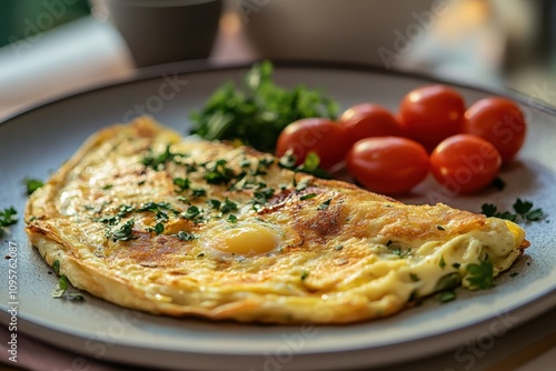 Delicious omelet with herbs. Perfect for breakfast menus, recipe blogs, or healthy eating content.