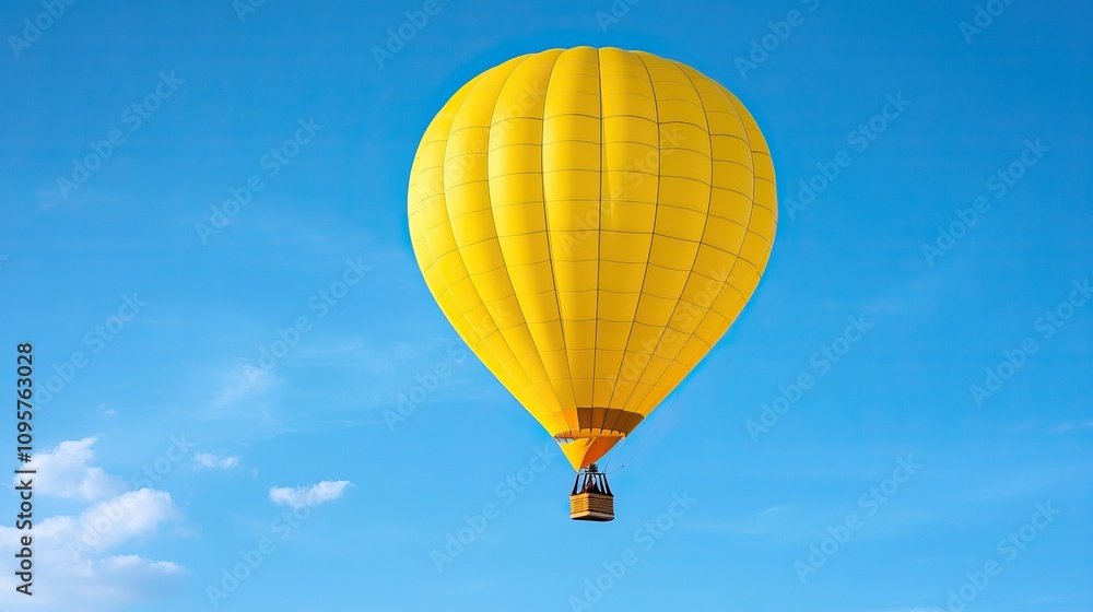 Naklejka premium freedom movement and authentic, A vibrant yellow hot air balloon floating against a clear blue sky, symbolizing adventure and freedom.