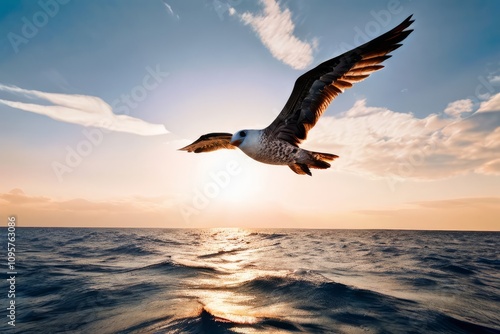 a lone albatross flying over the open sea ecology seabirds and t photo