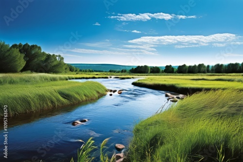 a river flowing through a grassland ecology freshwater ecosystem