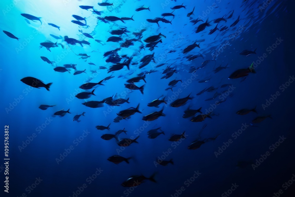 a school of fish swimming in the deep ocean ecology marine food a school of fish swimming in the deep ocean ecology marine food