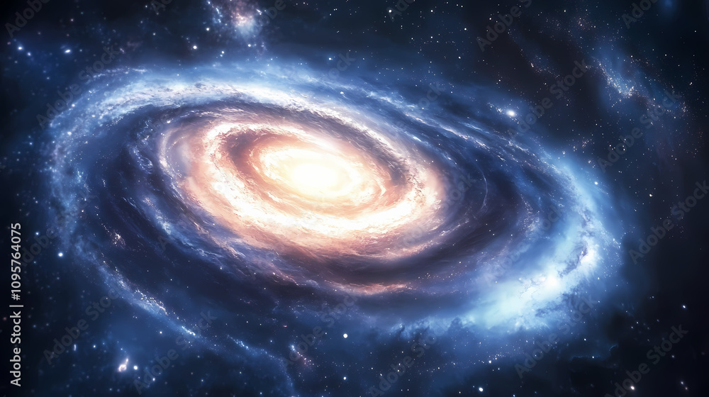 Fototapeta premium Jump in time vortex tunnel blue galaxy background. Whirling Cosmic Galaxy. Illustration