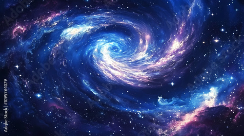 Jump in time vortex tunnel blue galaxy background. Whirling Cosmic Galaxy. Illustration