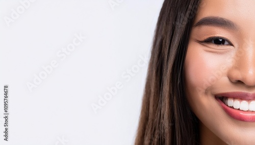 close up portrait of a young woman with beautiful smile isolated on white background