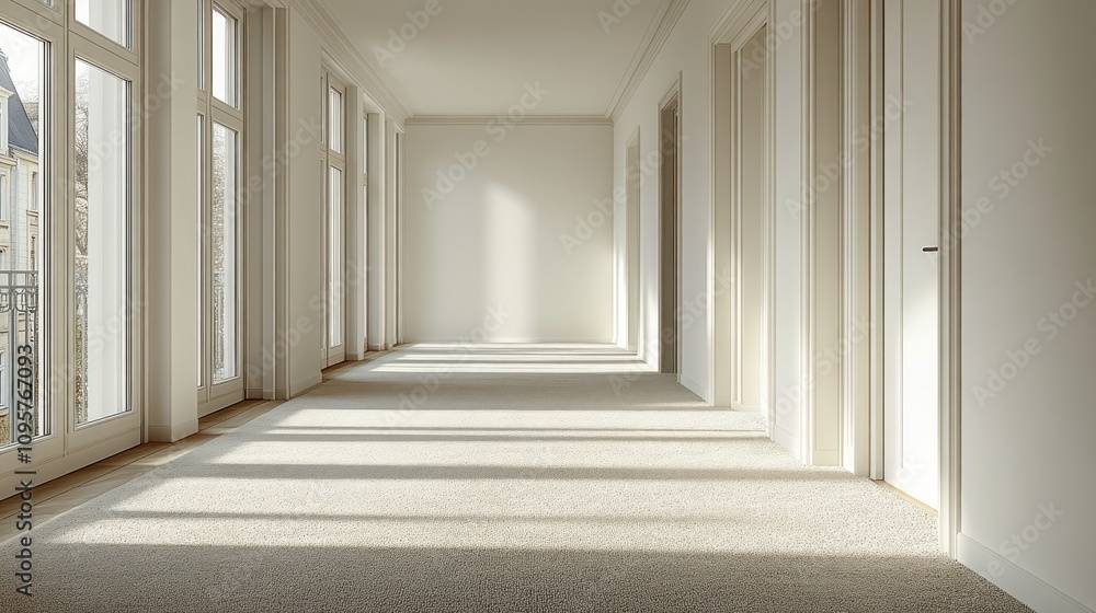 Obraz premium Sunlit Empty Corridor in Modern Apartment