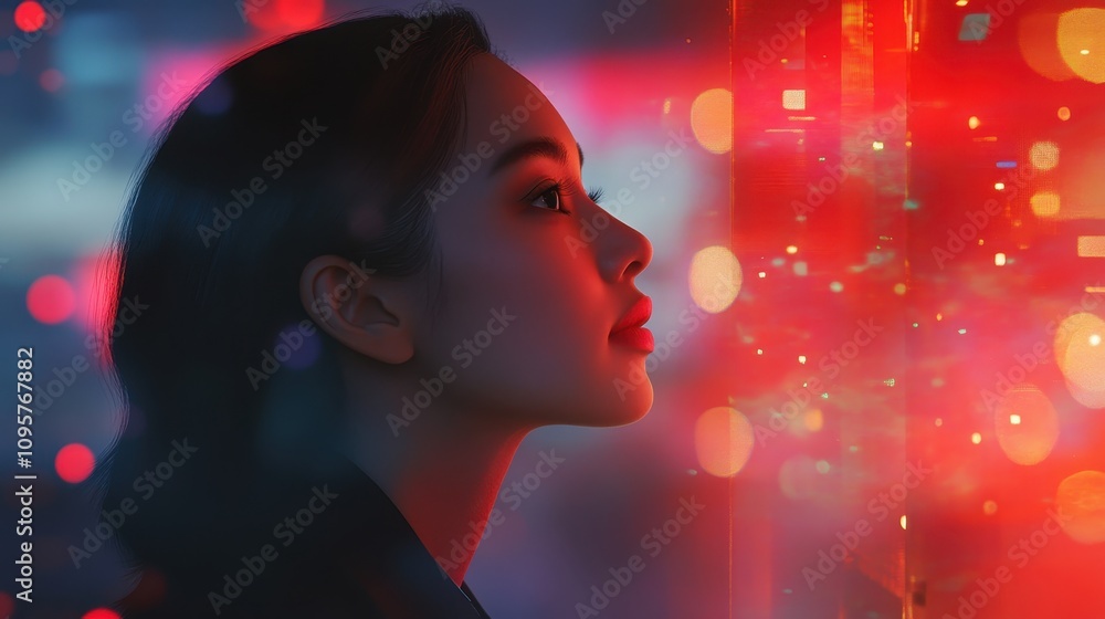 Woman's profile in neon light. Perfect for cyberpunk, technology, or nightlife themes. Woman's profile in neon light. Perfect for cyberpunk, technology, or nightlife themes.