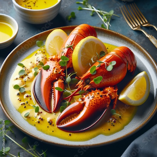 Rich butter poached lobster claws served with a zesty lemon butt photo