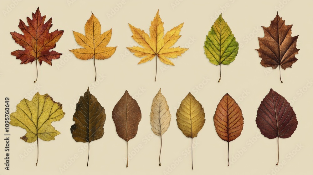 Fototapeta premium Autumn Leaves Collection in Various Shapes and Colors