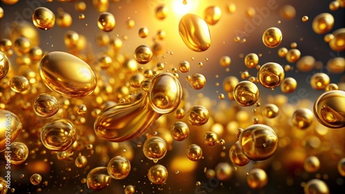 Wallpaper Mural Golden droplets of oil shimmering in motion, perfect for luxury or health themes, luxury, health, gold, droplets, oil Torontodigital.ca