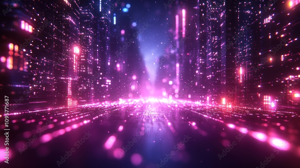 Fototapeta premium Neon Cityscape: A Digital Metropolis at Night