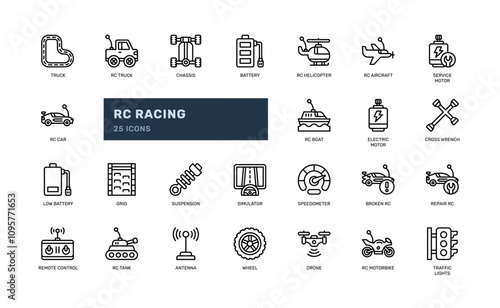 rc racing radio control toy electronic race outline line icon set