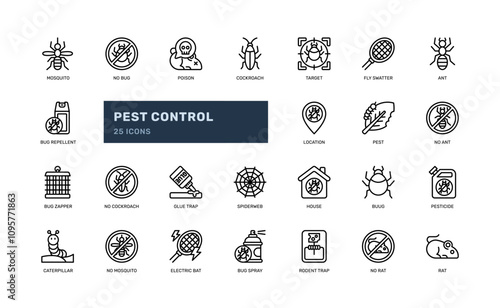 pest control insect free hygiene protection outline line icon set