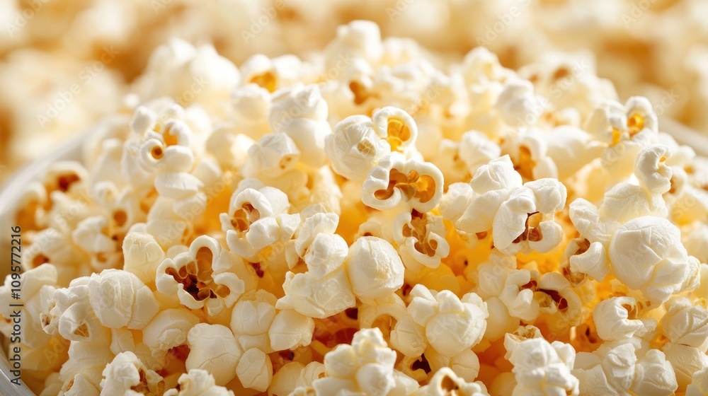 A close-up view of fluffy, buttery popcorn in a bowl, perfect for snacking. A close-up view of fluffy, buttery popcorn in a bowl, perfect for snacking.