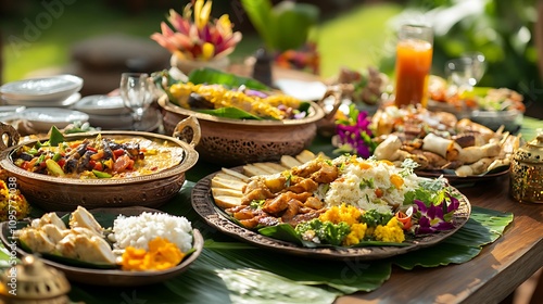 Indonesian Feast: A Vibrant Outdoor Culinary Spread in Bali. AI Generated