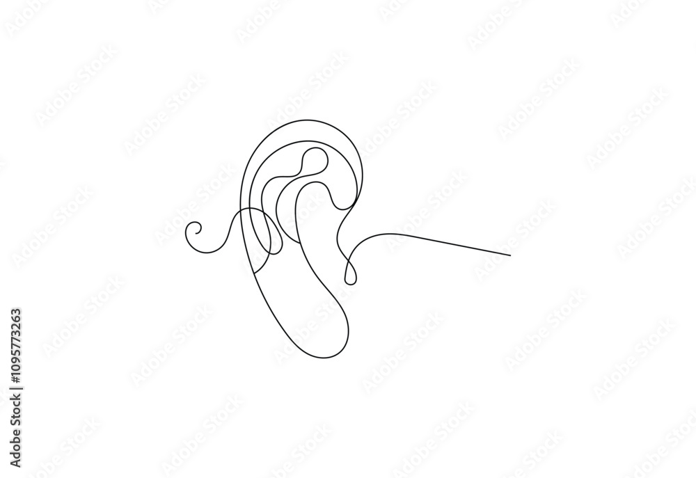Human ear continuous line art drawing, with white background, Vector illustration Human ear continuous line art drawing, with white background, Vector illustration