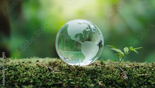 world environment and earth day concept with glass globe and eco friendly environment