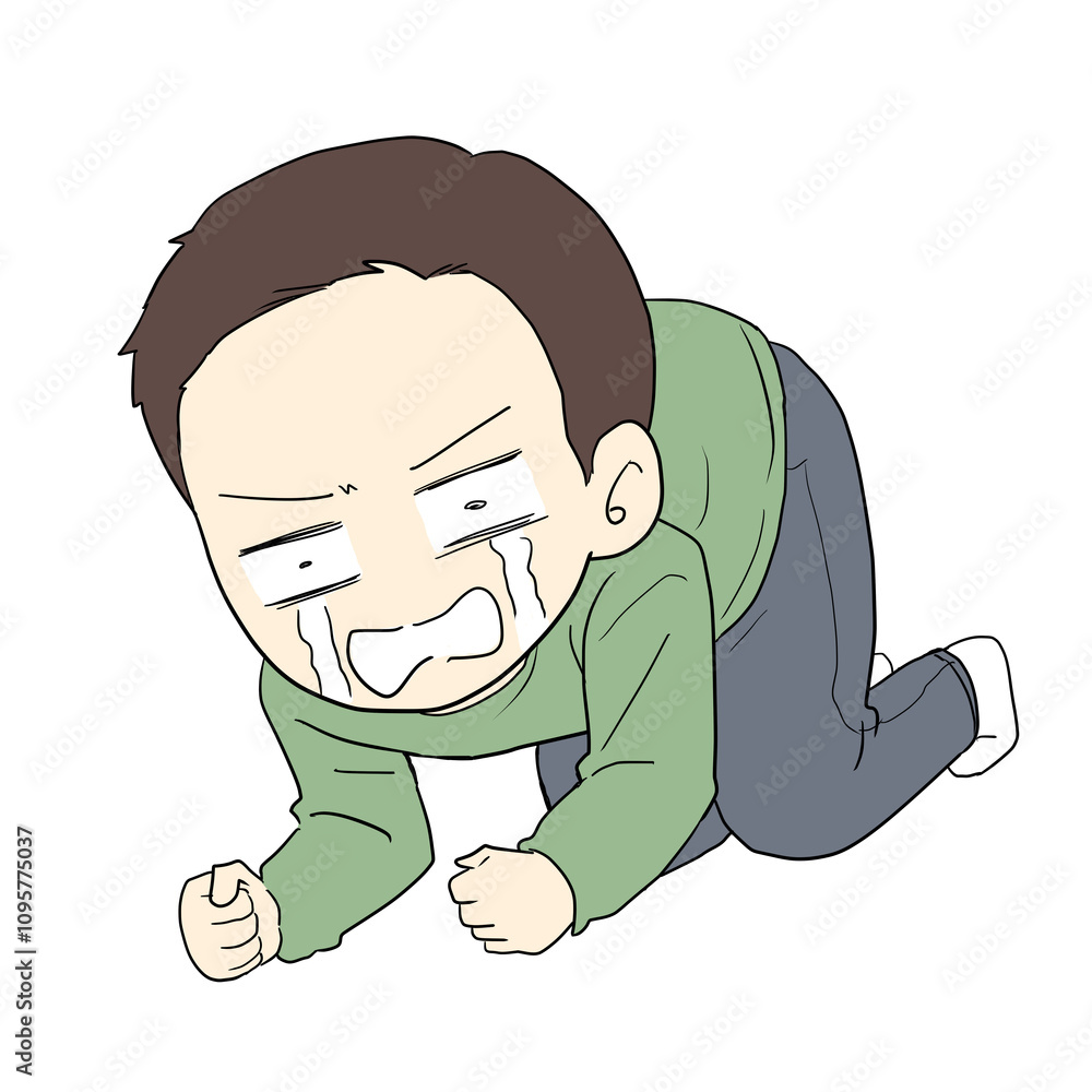 悔しくて泣く男性 悔しくて泣く男性