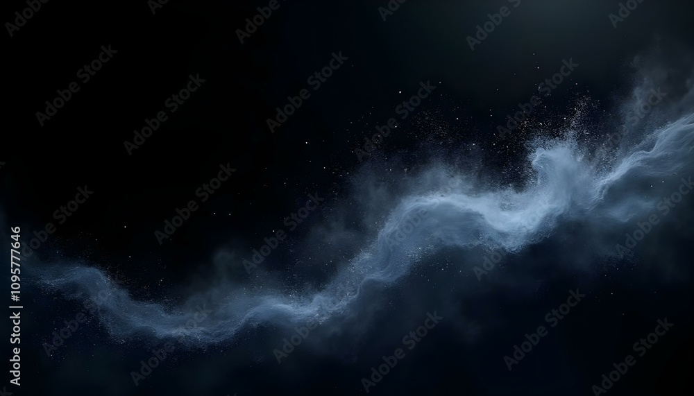 Obraz premium luxury black and deep blue gradient background with powder particles dispersing in a wave-like motion.