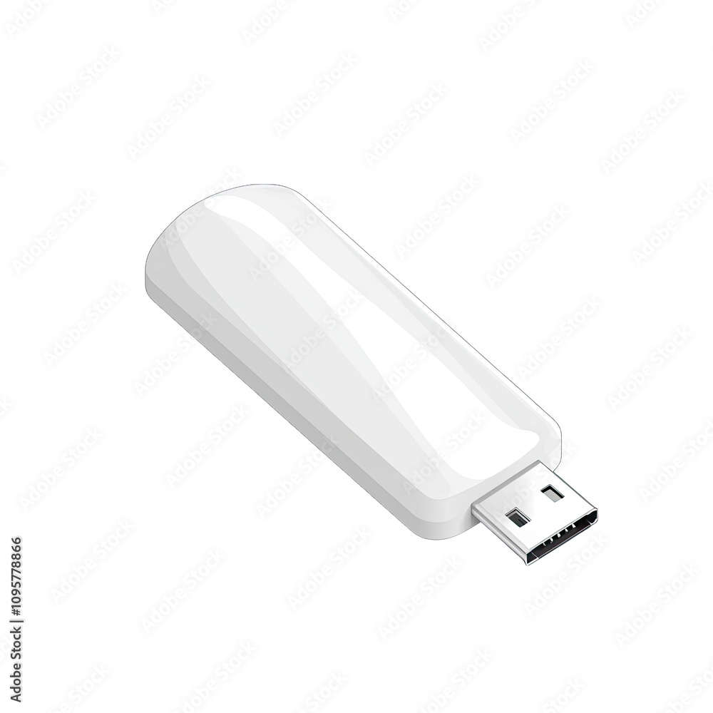 White USB flash drive with sleek design and metallic connector White USB flash drive with sleek design and metallic connector