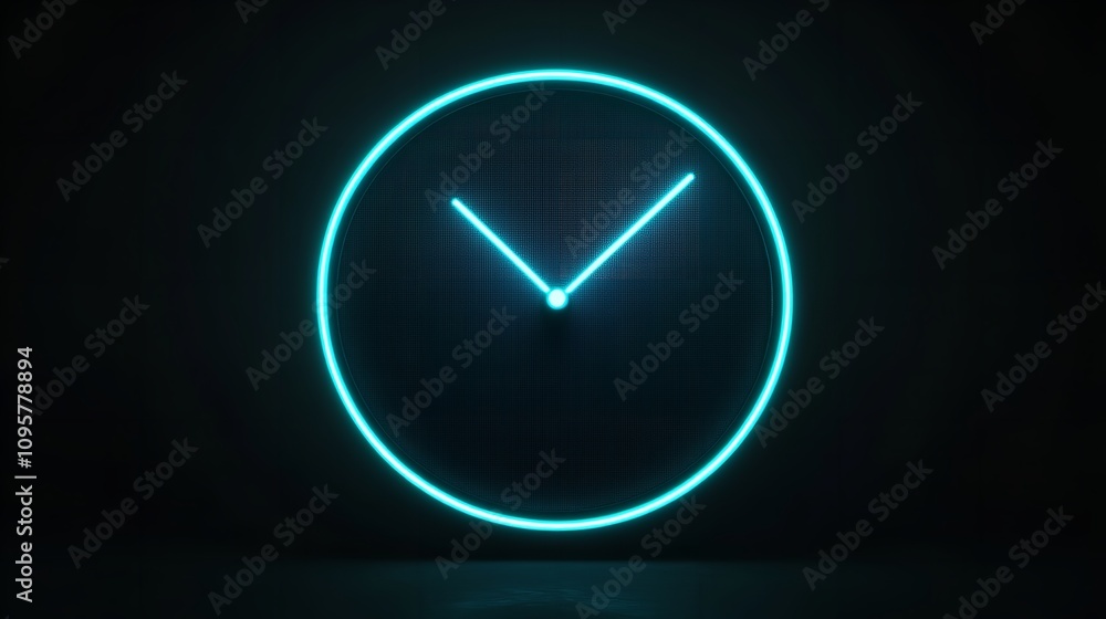 A futuristic digital clock light effect. A glowing silhouette of a clock representing time. Background laser blue neon clock vector illustration A futuristic digital clock light effect. A glowing silhouette of a clock representing time. Background laser blue neon clock vector illustration