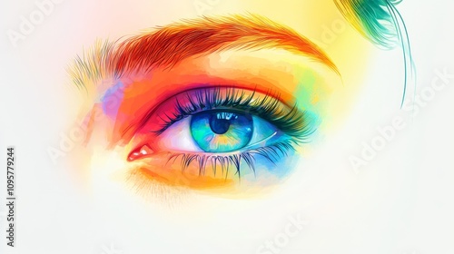 Vibrant colorful eye close-up, digital art.