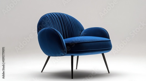 Elegant blue velvet armchair. photo