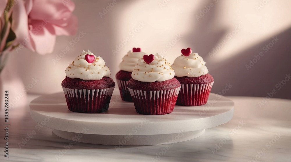 Moist valentine cupcakes with creamy frosting on a elegant stand Moist valentine cupcakes with creamy frosting on a elegant stand