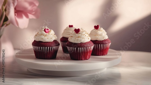 Moist valentine cupcakes with creamy frosting on a elegant stand