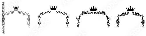 Elegant royal swirls with crown, Victorian Scrolls decorative elements, vintage calligraphic lines text dividers, premium luxury crown elements