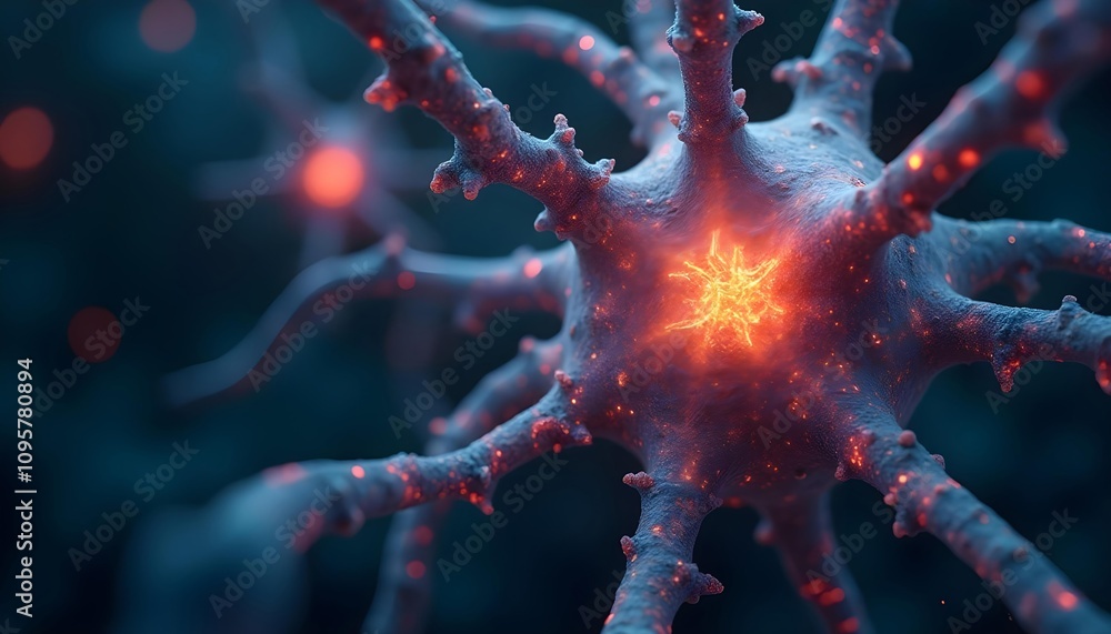 A close-up view of neural networks or synaptic connections, with glowing blue and orange nodes and lines, and a dark background A close-up view of neural networks or synaptic connections, with glowing blue and orange nodes and lines, and a dark background