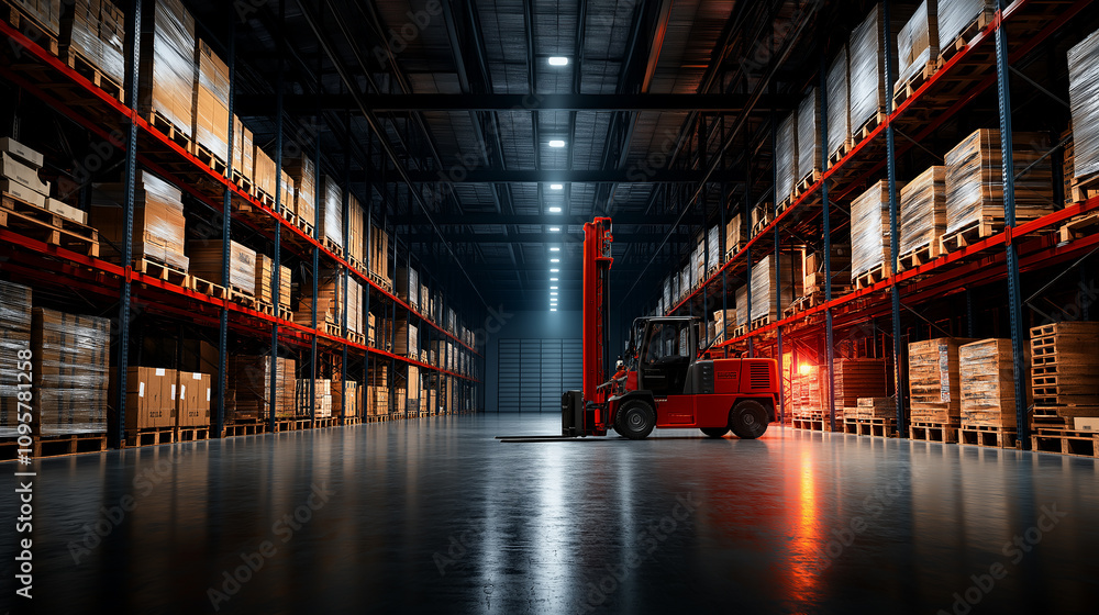 Fototapeta premium warehouse storing renewable energy equipment with forklift