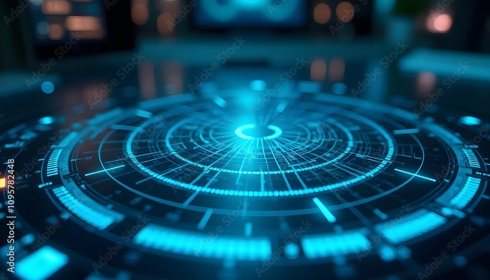 High tech radar or scanner displays with a futuristic feel, featuring concentric circular patterns and glowing blue lines, High tech radar or scanner displays with a futuristic feel, featuring concentric circular patterns and glowing blue lines,