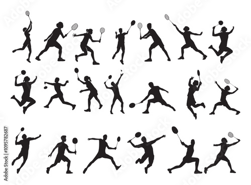 Wallpaper Mural Badminton Illustration Clip Art Set, Sport Racket Sport Colorful Vector And Equipment Drawing, Unique Badminton Player Game Sportsman Silhouette Outline With Symbol Silhouette, Playing Team Sport Matc Torontodigital.ca