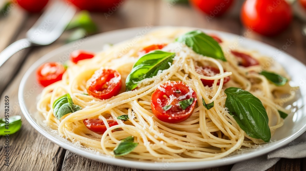 Rustic Italian Pasta Dish with Fresh Tomatoes and Basil Rustic Italian Pasta Dish with Fresh Tomatoes and Basil