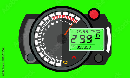 Car Dashboard. Car Panel Display. Car Speedometer Dashboard. Tachometer or Odometer Display. Vector Illustration.