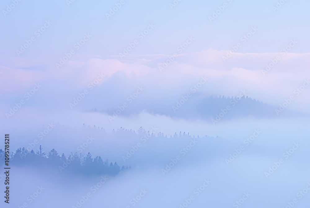 Fototapeta premium Fog's Mystery A landscape shrouded in holographic fog with subtl