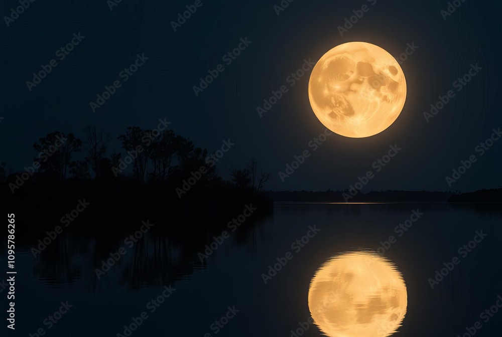 Fototapeta premium Reflective Supermoon Reflecting light like a polished mirror