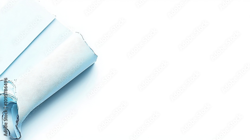 Abstract Light Blue Rolled Paper with Torn Edge on White Background. Abstract Light Blue Rolled Paper with Torn Edge on White Background.