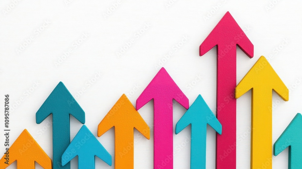 Colorful Arrows Pointing Upwards on White Background. Colorful Arrows Pointing Upwards on White Background.