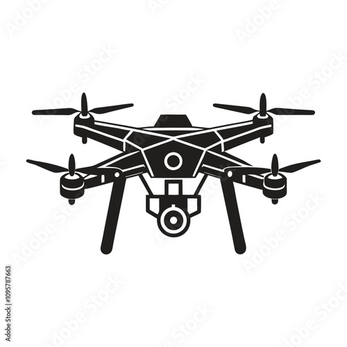 Military Drone Silhouette Vector Illustration on White Background