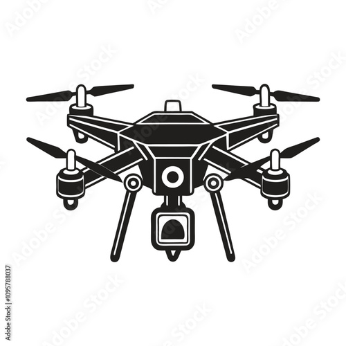 Military Drone Silhouette Vector Illustration on White Background