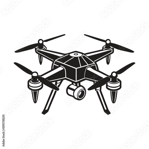 Military Drone Silhouette Vector Illustration on White Background